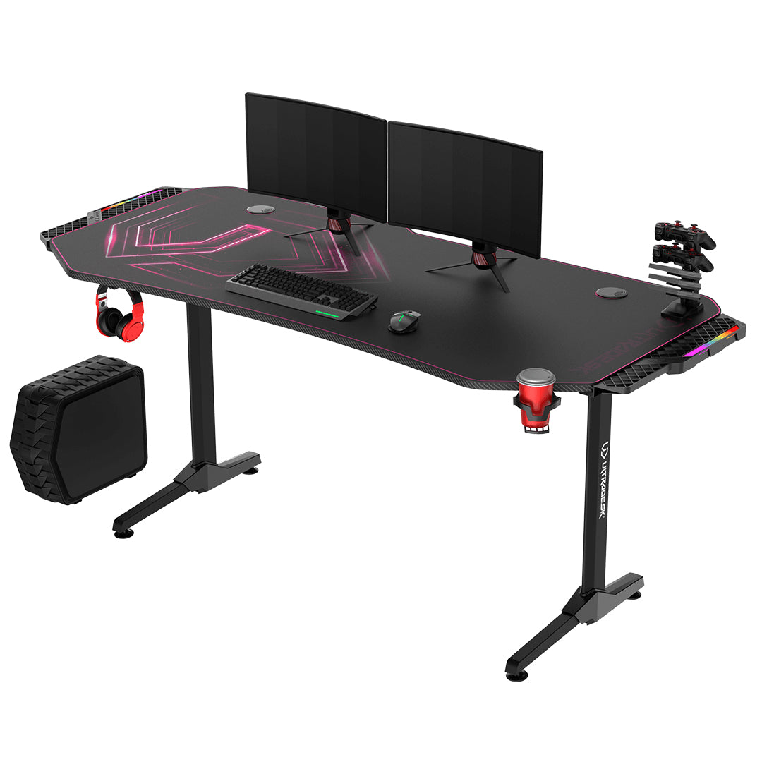 Ultradesk Frag XXL Gaming-Tisch – 165 × 75 cm, pink, Stahl