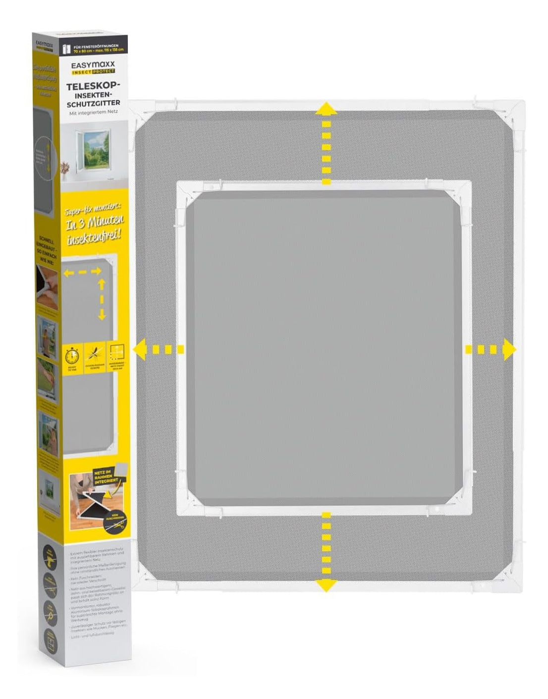EASYmaxx 14308 Fenster-Fliegengitter – 73–120 × 83–140 cm – Weiss – Nylon – Aluminium-Rahmen