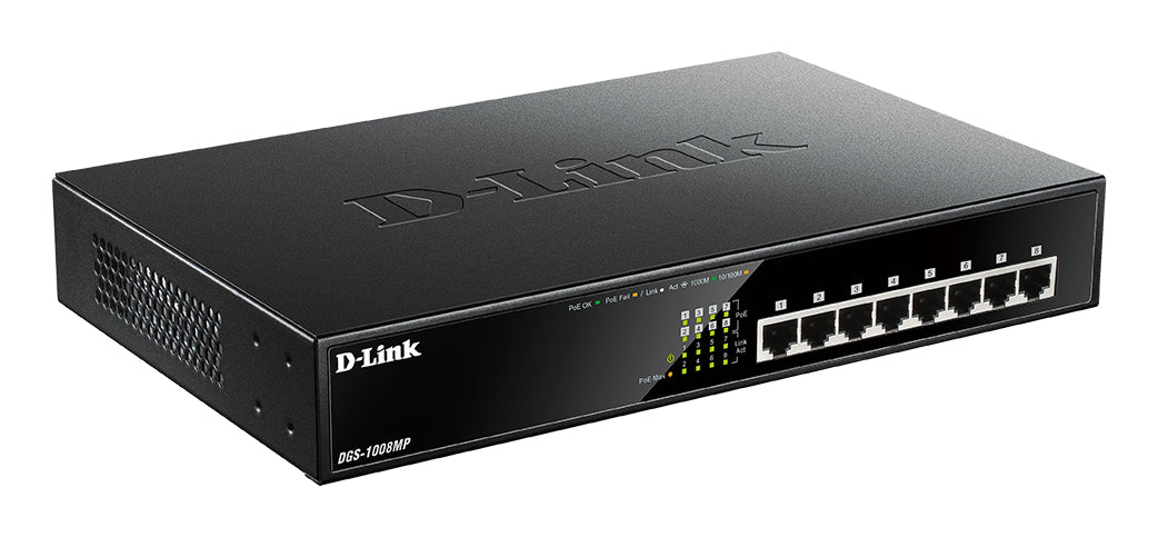 D-Link DGS-1008MP – Unmanaged Switch – 8× 1G, PoE+, PoE-Budget 140 W, 1U