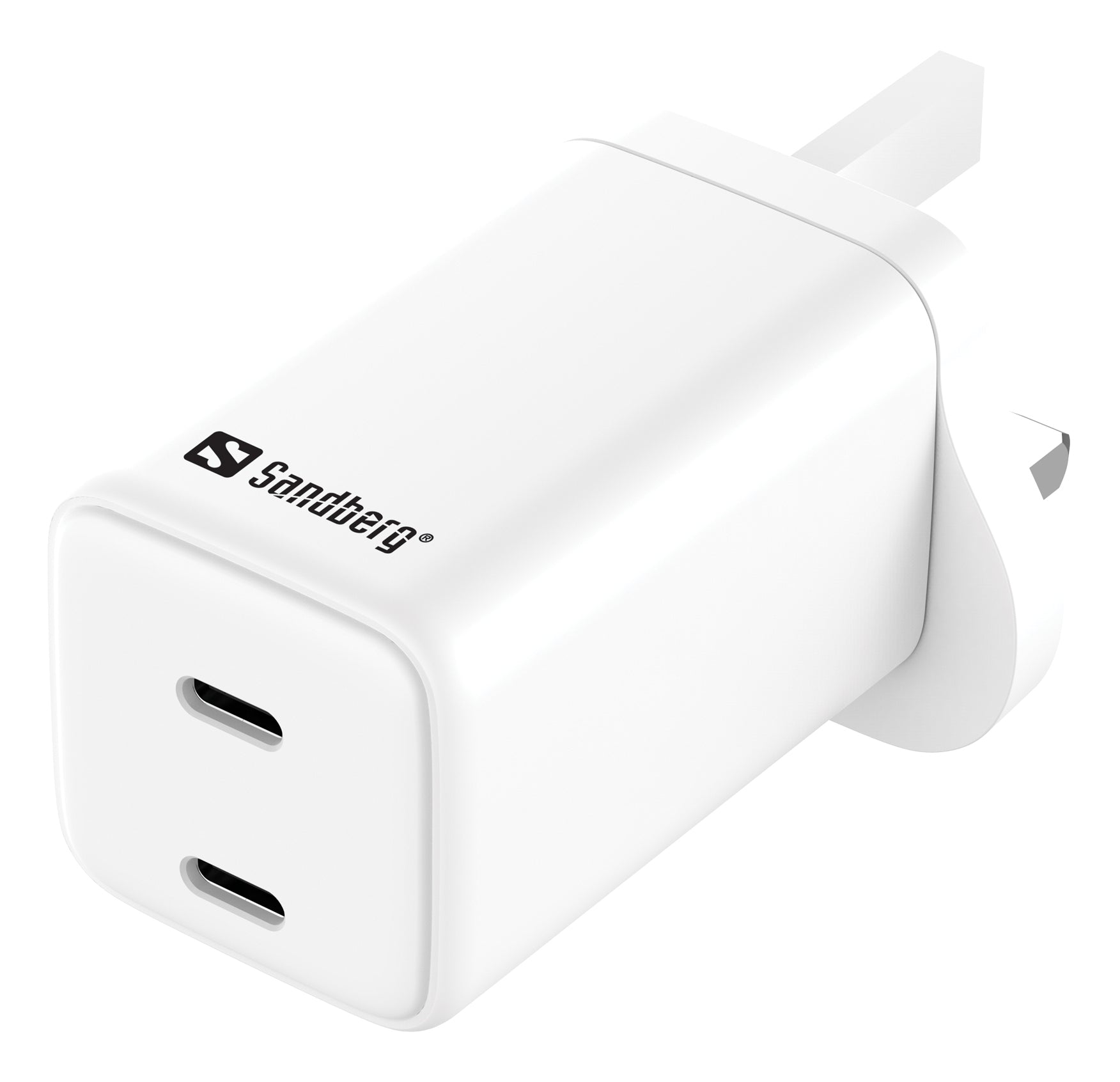 Sandberg 441-62 USB-Ladegerät 65 W – USB-C×2 – PD, PPS, GaN – UK-Stecker (Typ G) – Weiss