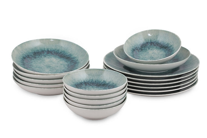 Hermia Geschirrset – 18-teiliges Set, Porzellan, Türkis