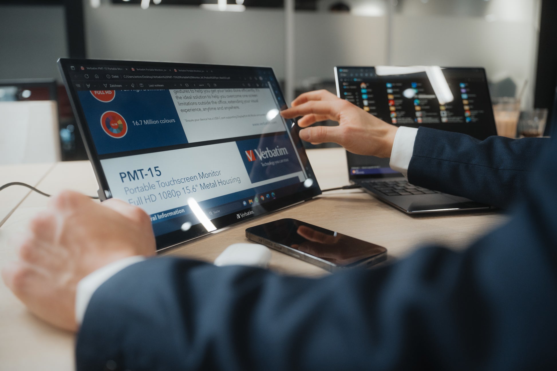 Verbatim Portabler Monitor, 17,3", 1920 × 1080 (Full HD), IPS, Touch, 60 Hz, 300 cd/m², Schwarz