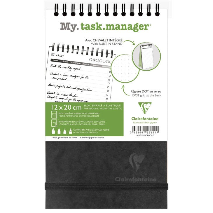 Clairefontaine AgeBag Task M Aufgabenheft – 12 × 20 cm, mehrsprachig, schwarz