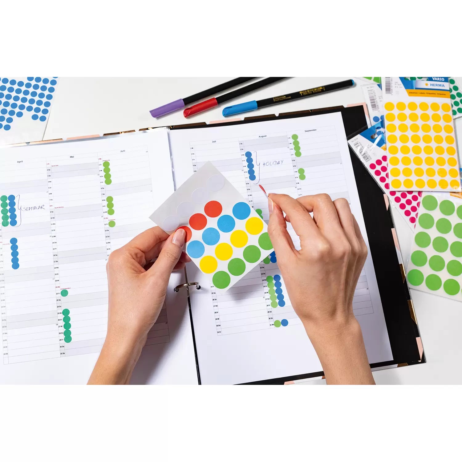 HERMA Schuletiketten – Ø 32 mm, 480 Stk, 32 Bogen, Papier, permanent haftend