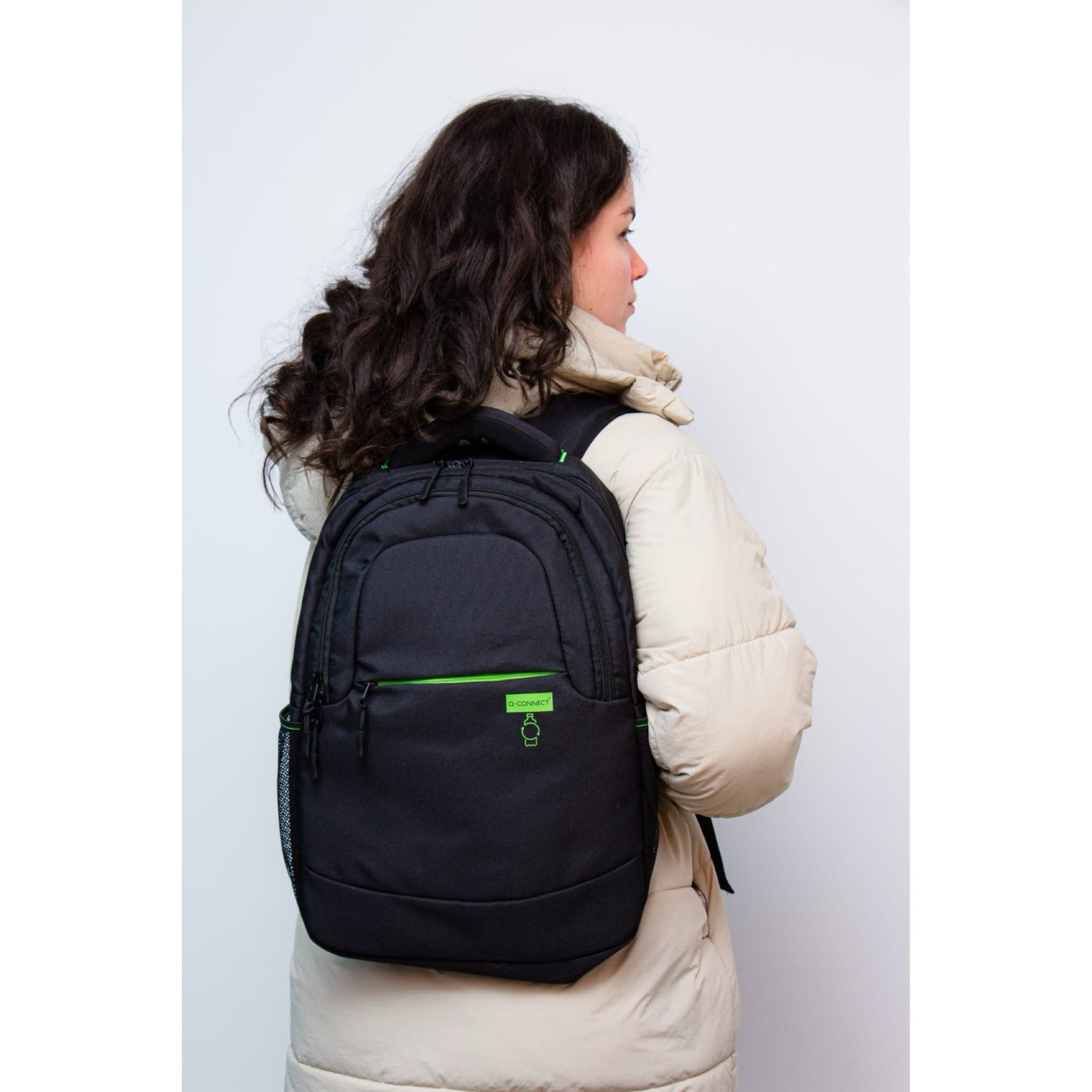 Q-Connect Notebook-Rucksack – für Notebooks bis 15,6", Aufsteckfunktion, recyceltes PET (rPET), schwarz