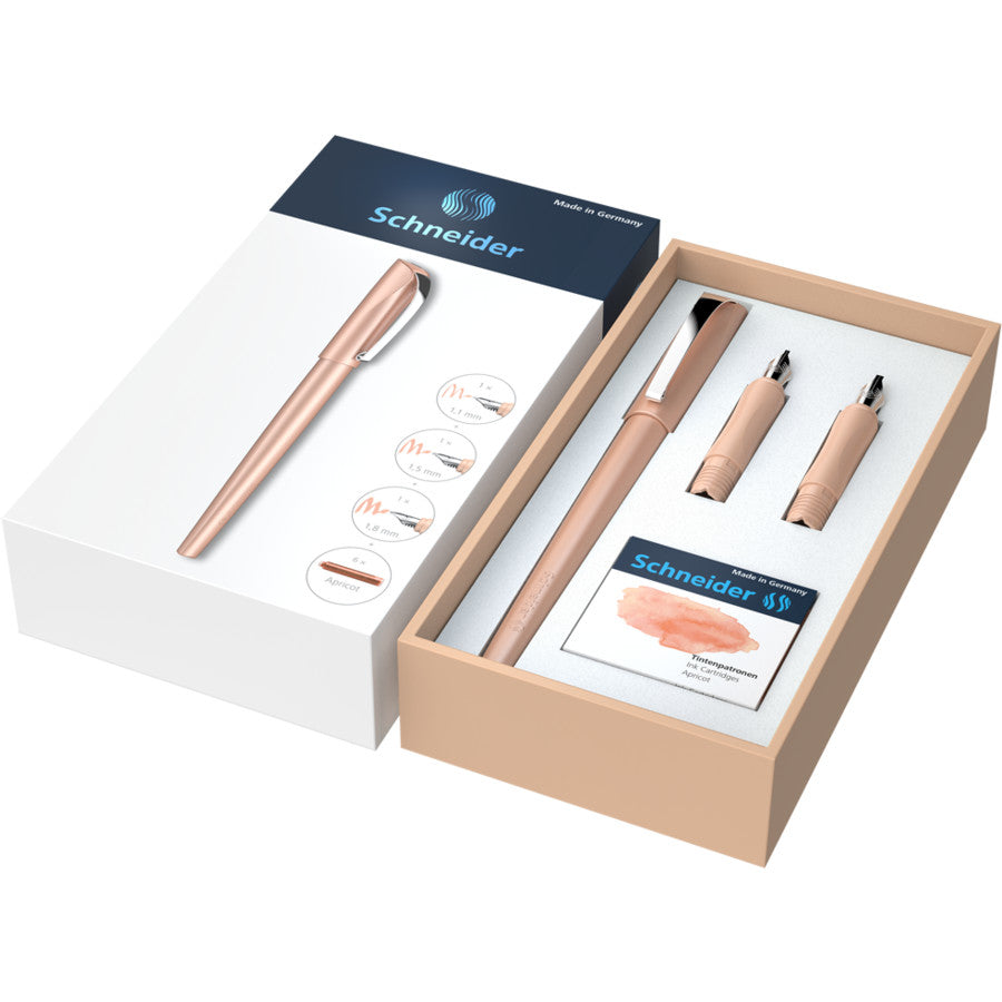 Schneider AG Schneider Callissima Kalligrafie Set – 1,1/1,5/1,8 mm – für Rechts- & Linkshänder – Aprikose – Patronen