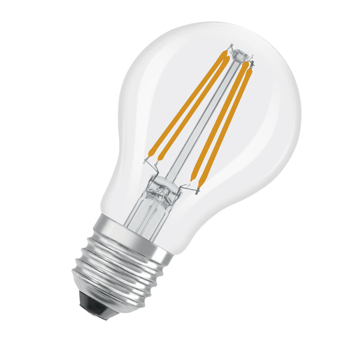 Osram LED-Leuchtmittel E27 A60 – Warmweiss 2700 K, 806 lm, 5,9 W, 300°, dimmbar – 1 Stk., Transparent, Glas