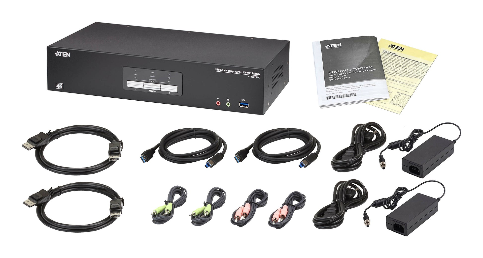 ATEN CS1922ATC – KVM-Switch – 2-Port, 2×DP, USB 3.1 Gen1 (2×Typ-A), 4K 60 Hz, DC-Redundanz