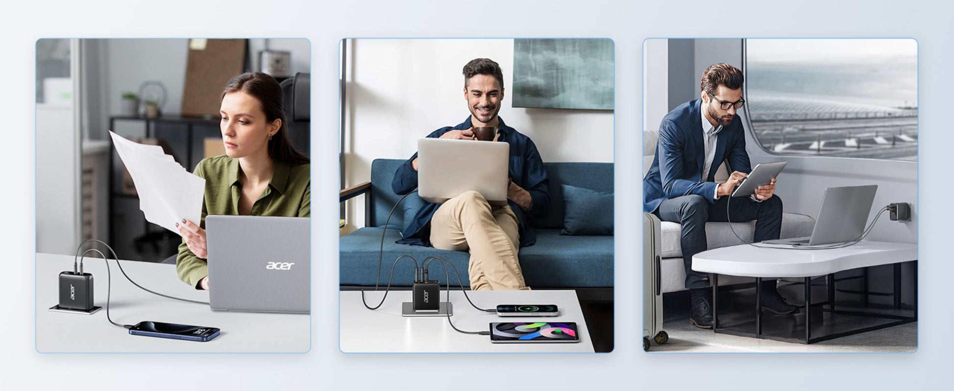 Acer ZL.ADTCC.00J USB-Desktop-Ladegerät 67 W – USB-C×2, USB-A×1 – PD, GaN, 2 m Kabel, schwarz