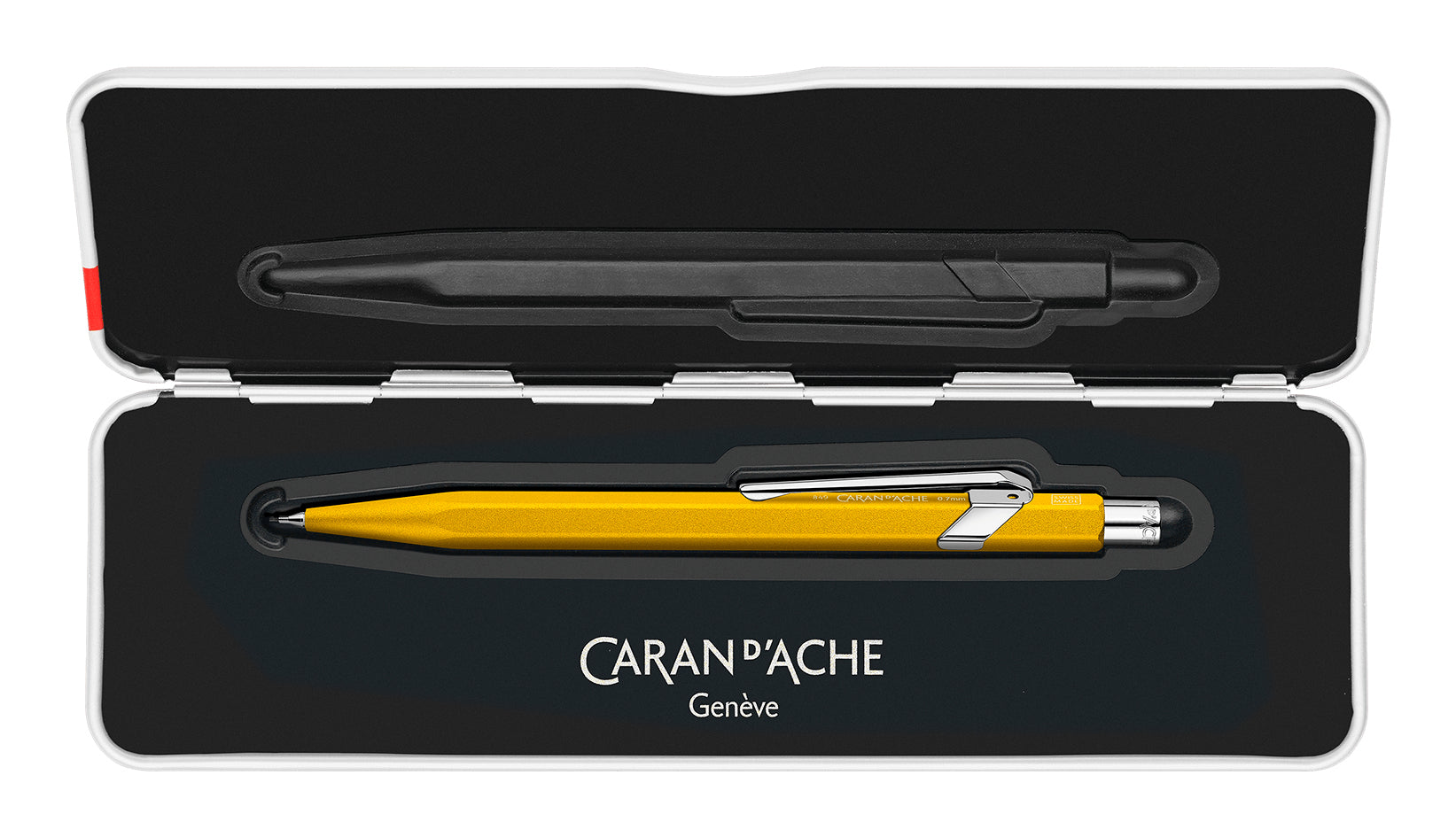 Caran d-Ache 849 Colormat-X Druckbleistift – 0,7 mm – Aluminium – Gelb – mit Radierer – 1er-Pack