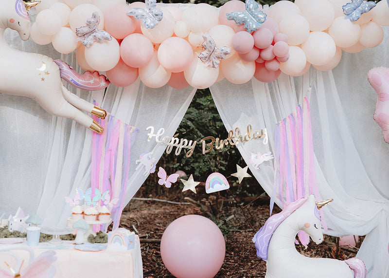 PartyDeco Girlande Happy Birthday Einhörner – mehrfarbig – 230 × 17,5 cm – Papier – 1 Stk