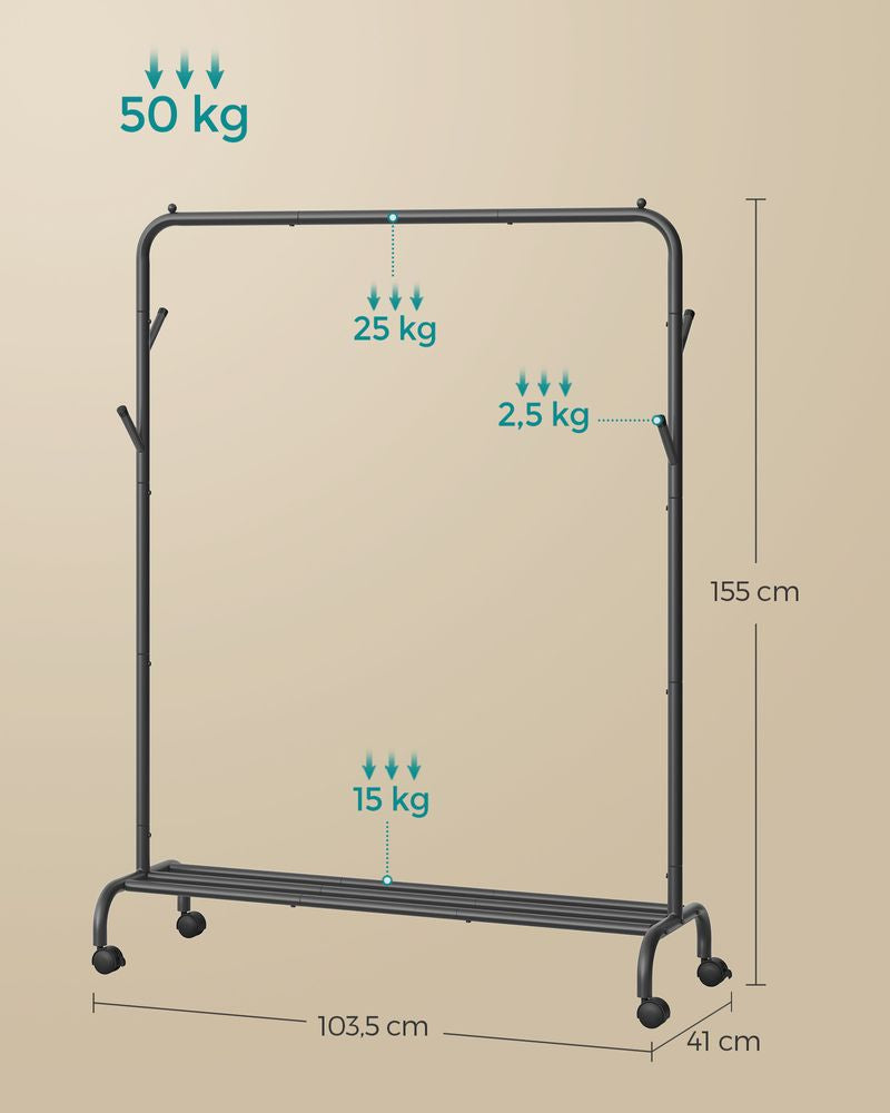 Songmics Garderobenständer (4 Haken, mit Rollen) – Stahl – Schwarz – 1'550 mm