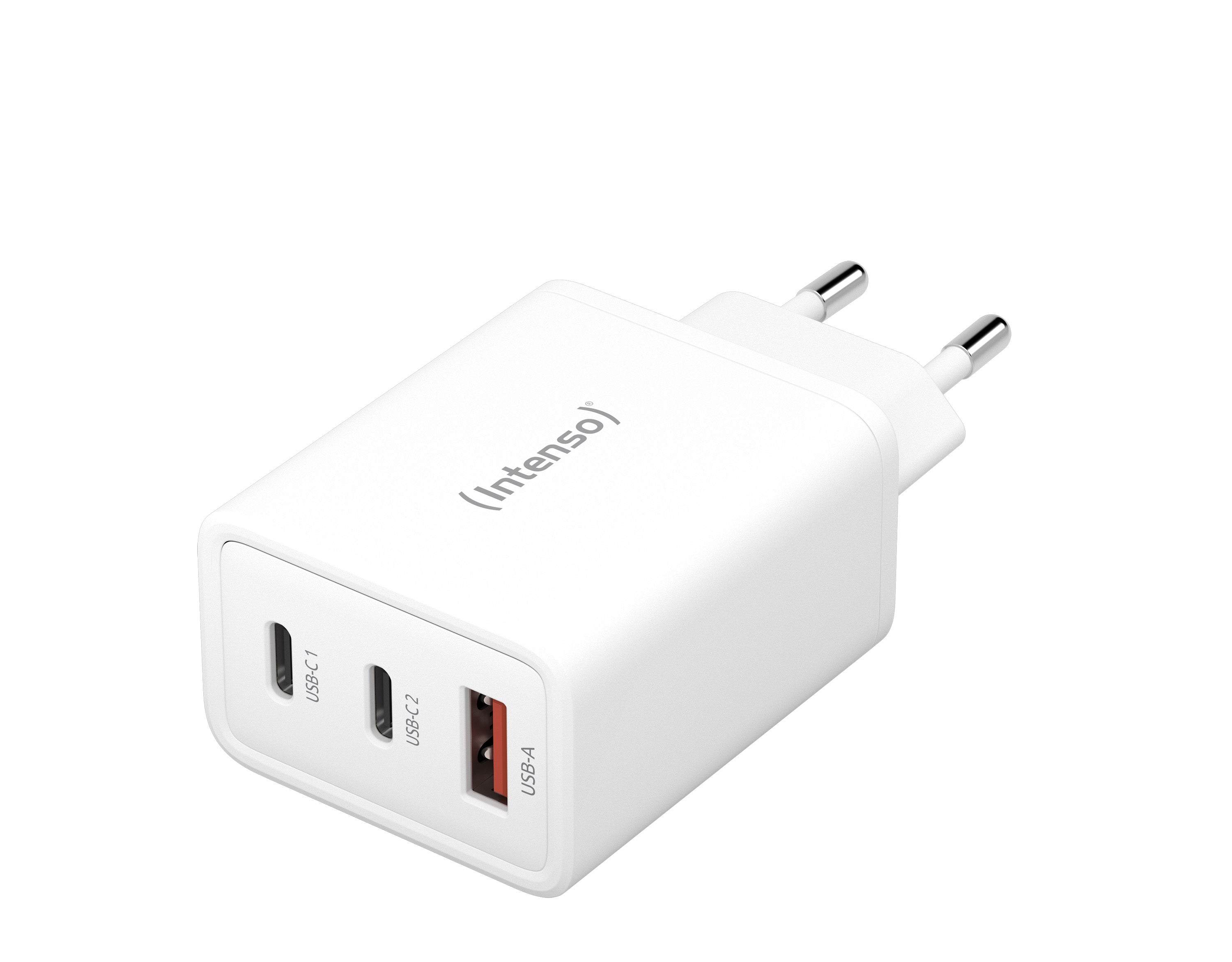 Intenso W65ACC USB-Ladegerät 65 W – USB-C×2, USB-A×1 – PD, GaN, EU-Stecker (Typ C) – Weiss