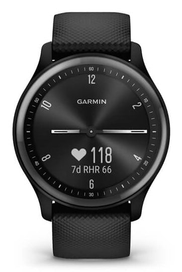 Garmin vivomove Sport – Smartwatch – 40 mm, Connected GPS, Bluetooth, OLED, 5 ATM, Schwarz, Sportarmband