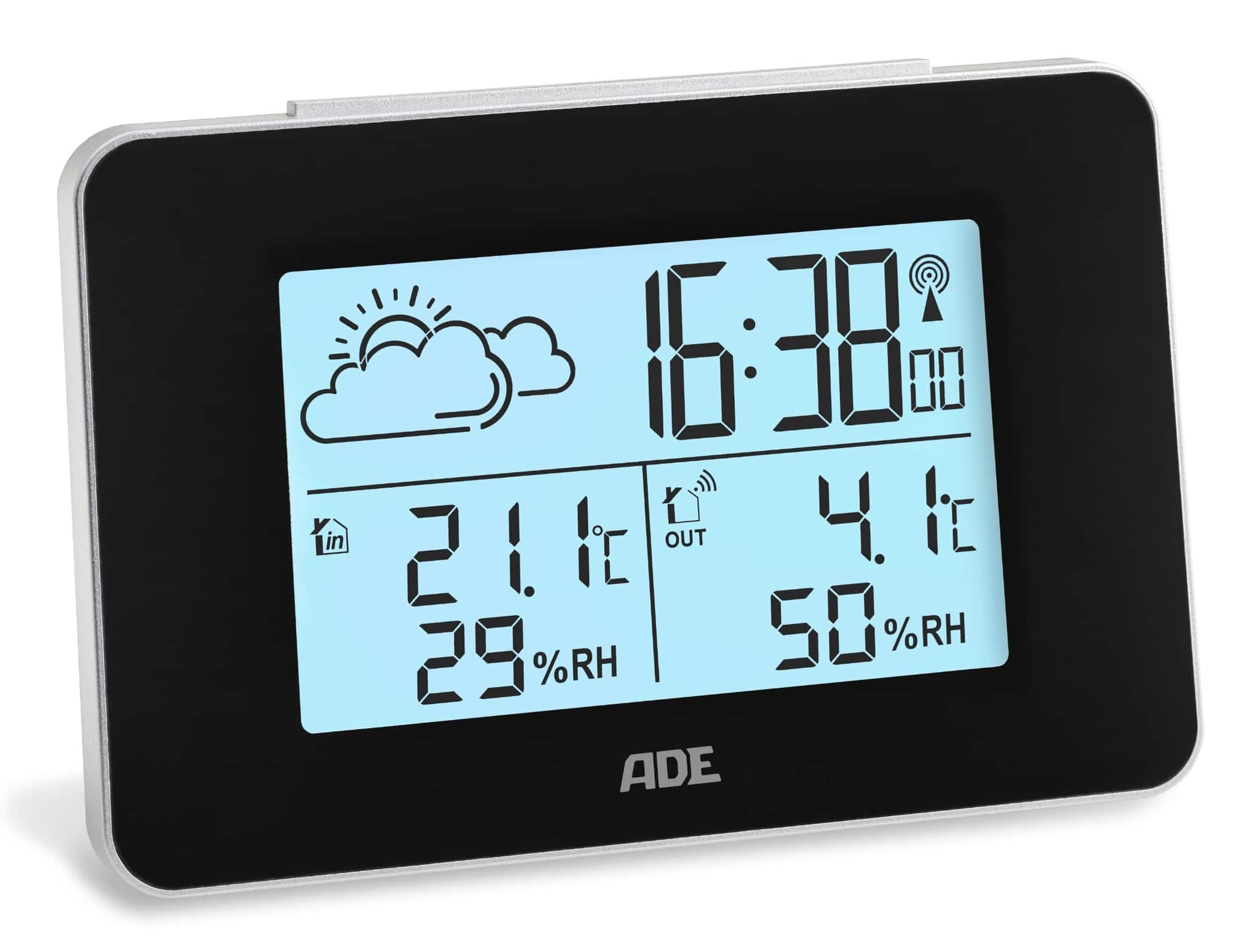 ADE WS2136-1 – Wetterstation, Funk, innen/aussen, Barometer, inkl. Aussensensor – schwarz (2er-Pack)