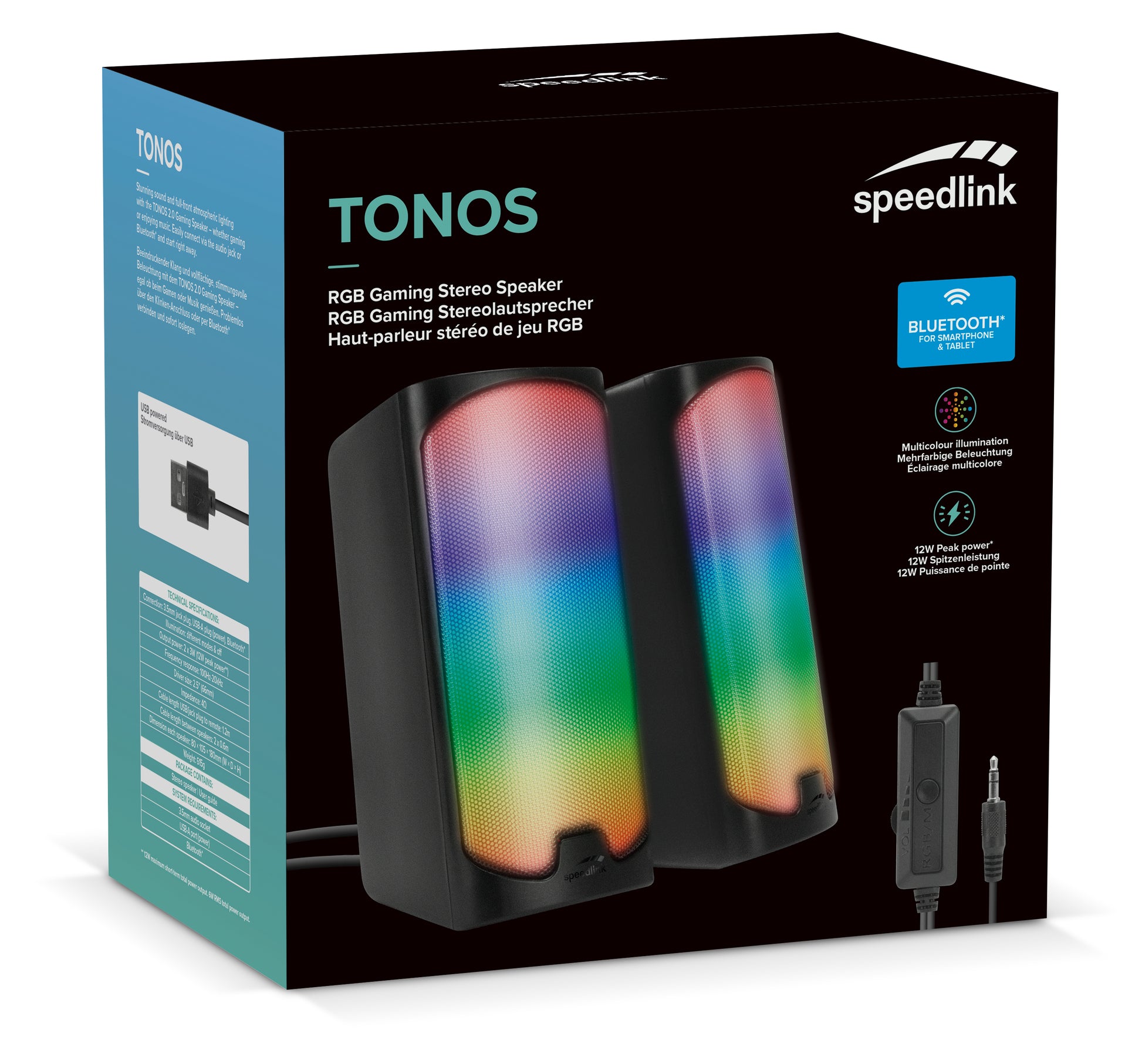 Speedlink TONOS Gaming Lautsprecher SL-810009 RGB – Stereo, Bluetooth