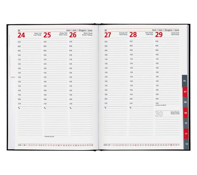Biella Registra 7 plus Agenda – 1 Woche/2 Seiten, gebunden, 17,2 × 24,0 cm, 2026, schwarz, FSC