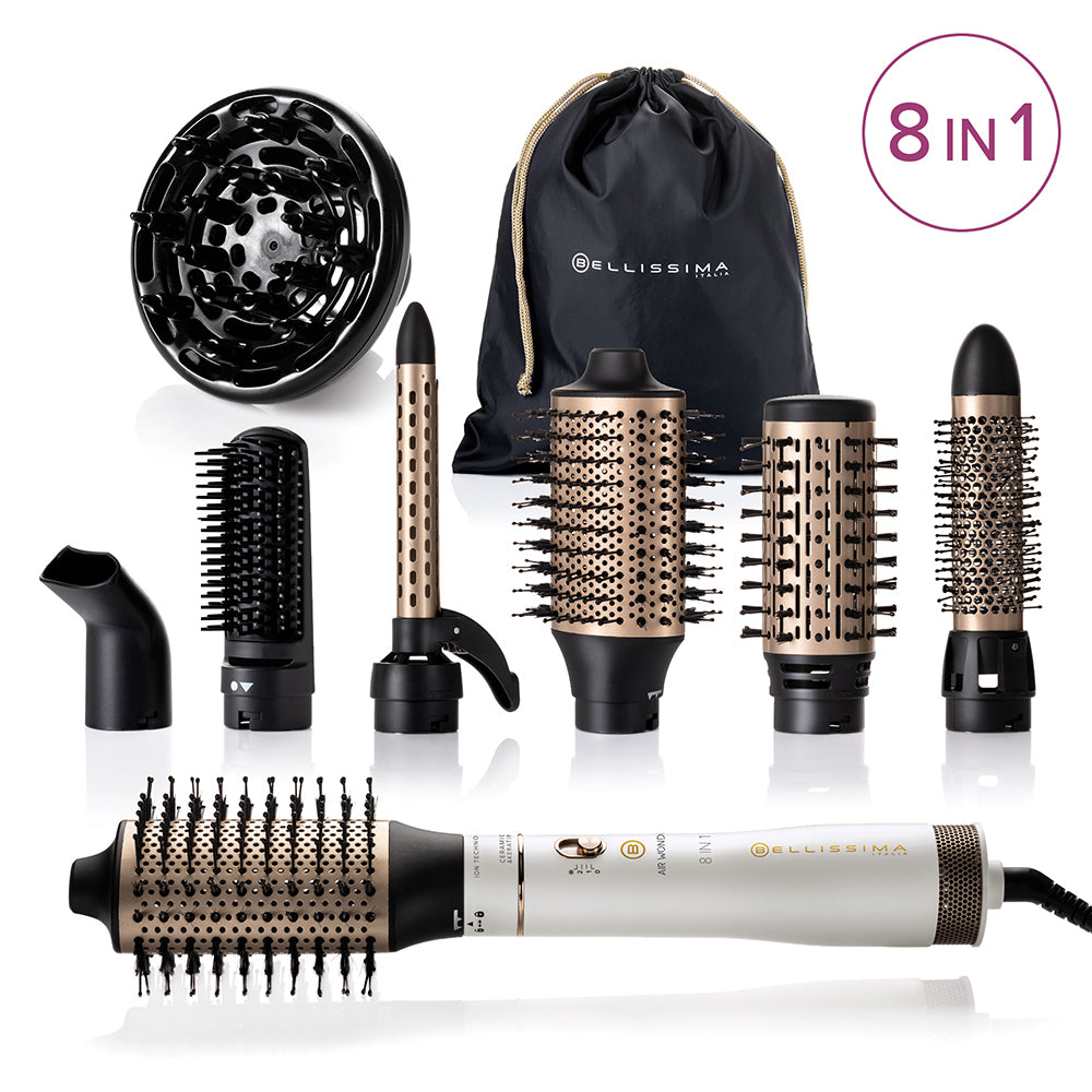 Bellissima Heissluftbürste Styler 8 in 1 – 1000 W, 2 Stufen – Gold, Weiss – Keramik, Kunststoff