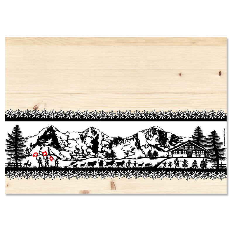 Trendform Papiertischset Swiss Tradition, rechteckig – 29,7 × 42 cm, Scherenschnitt Landleben – FSC – 48 Stk.