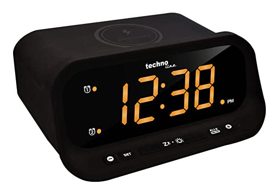 Technoline Digitalwecker – Funk, Thermometer, USB, 11,6 × 15,8 × 7,5 cm, Schwarz