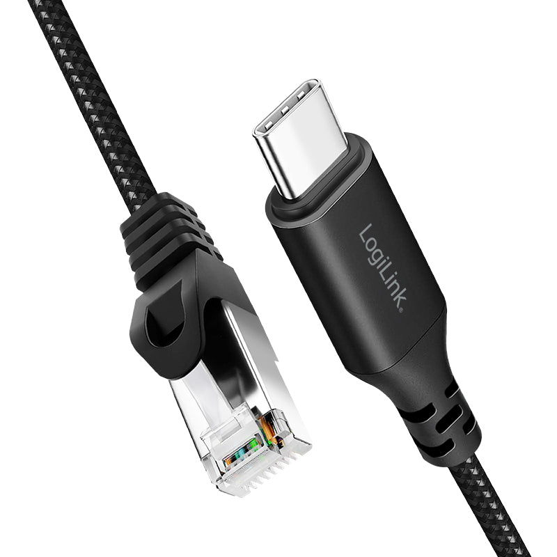 LogiLink CU0417 USB-C zu RJ-45 Kabel – Gigabit Ethernet, Cat6 S/FTP, 15 m – Schwarz