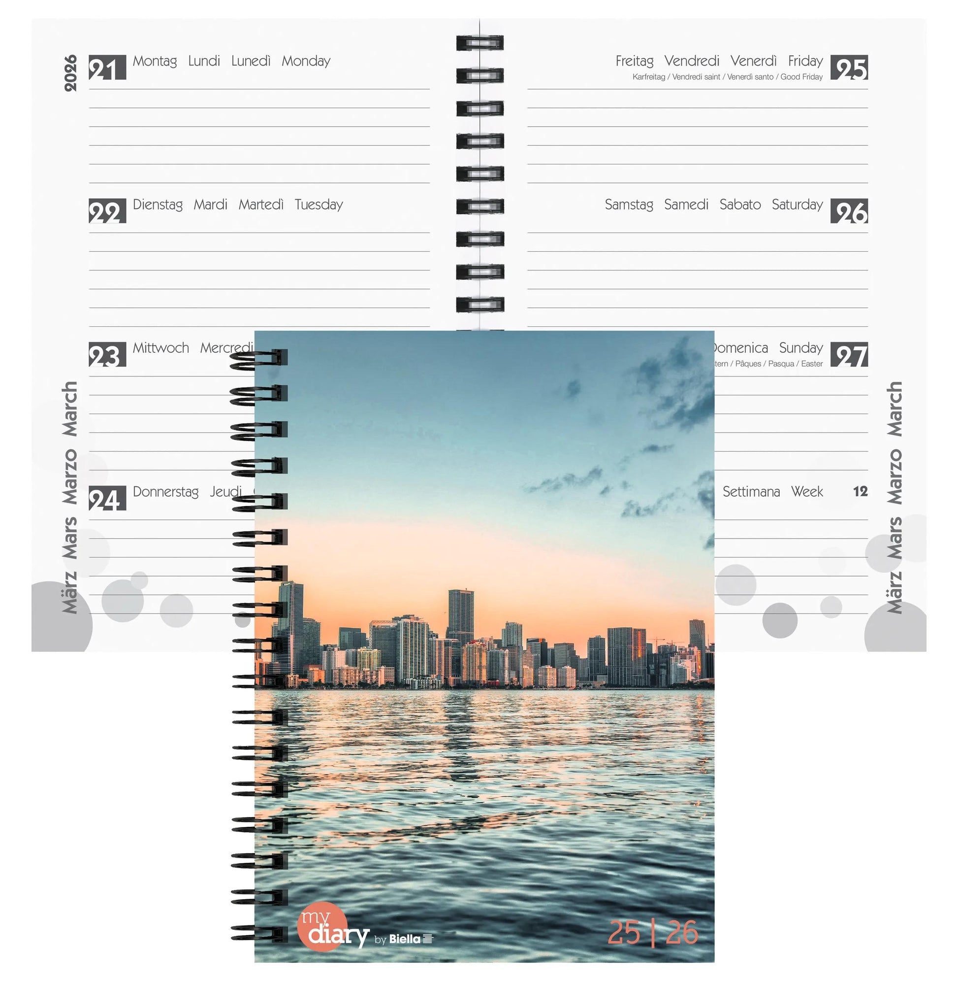 Biella mydiary Schüleragenda – 1 Woche/2 Seiten, Wire-O, 12 × 16,5 cm, Aug–Jul, Miami, FSC
