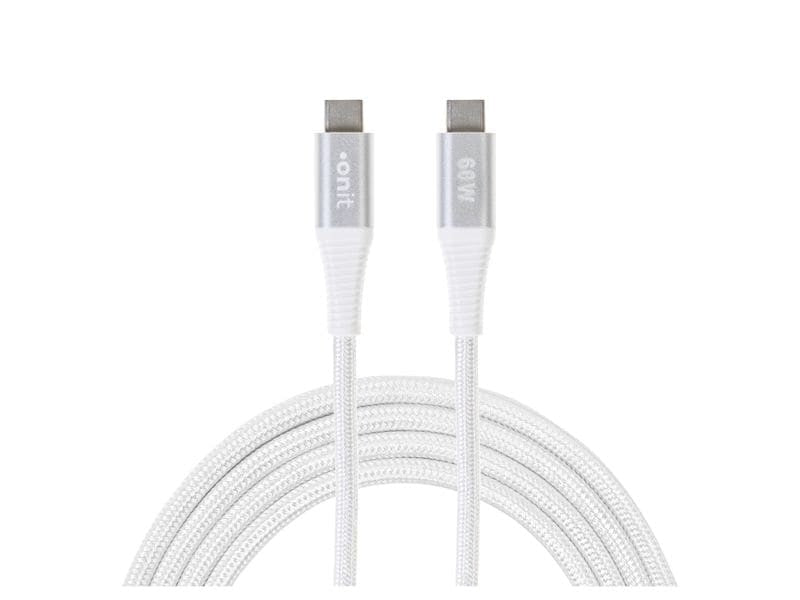 ONIT USB-C auf USB-C Kabel – USB 3.2 Gen 1 (5 Gbit/s) – 0,5 m – PD 60 W – Textilmantel, Nylon – Weiss