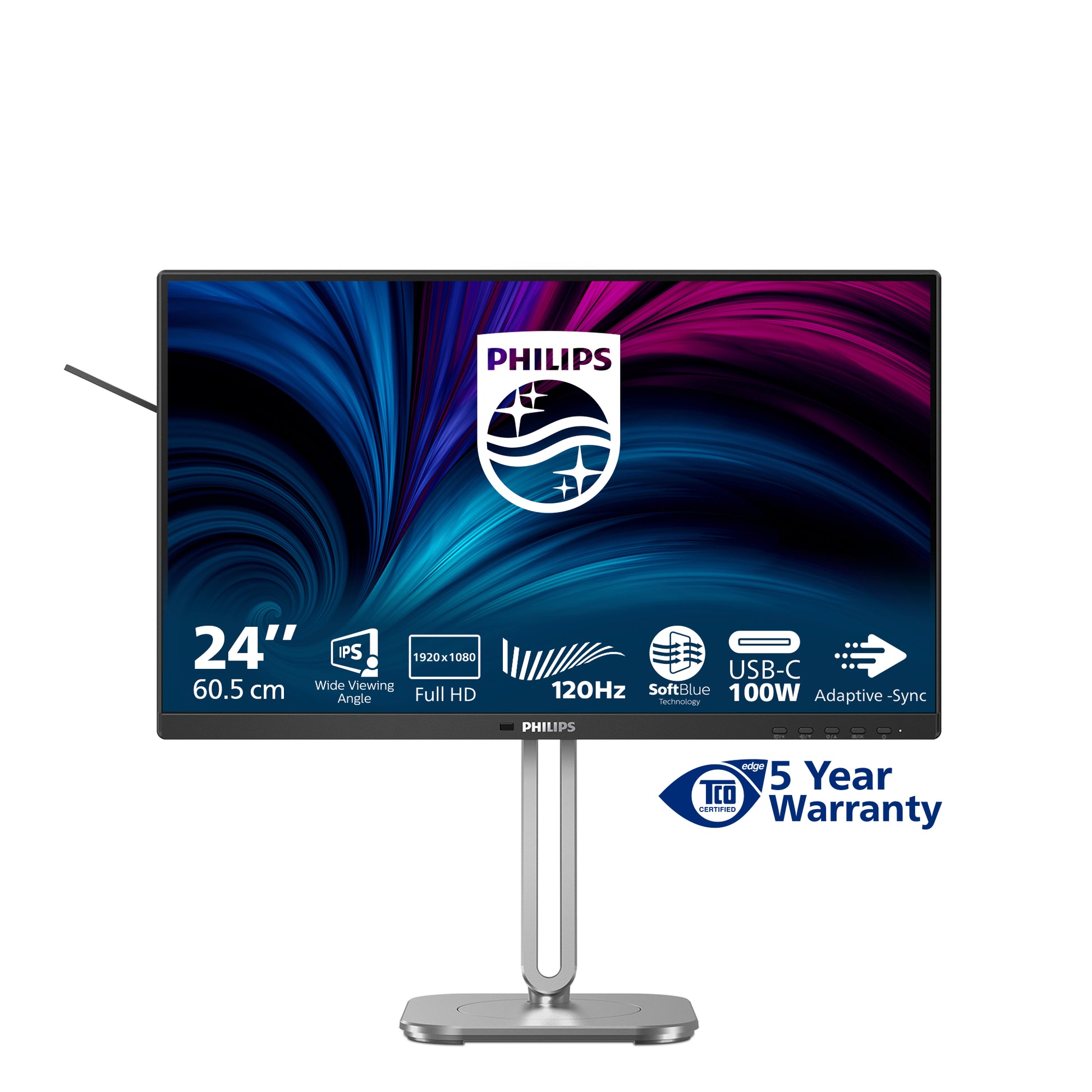 Philips 24B2U4301/00 – Monitor, 23,8", 300 cd/m², höhenverstellbar, USB-Hub, Lautsprecher, Daisy Chain, Grau