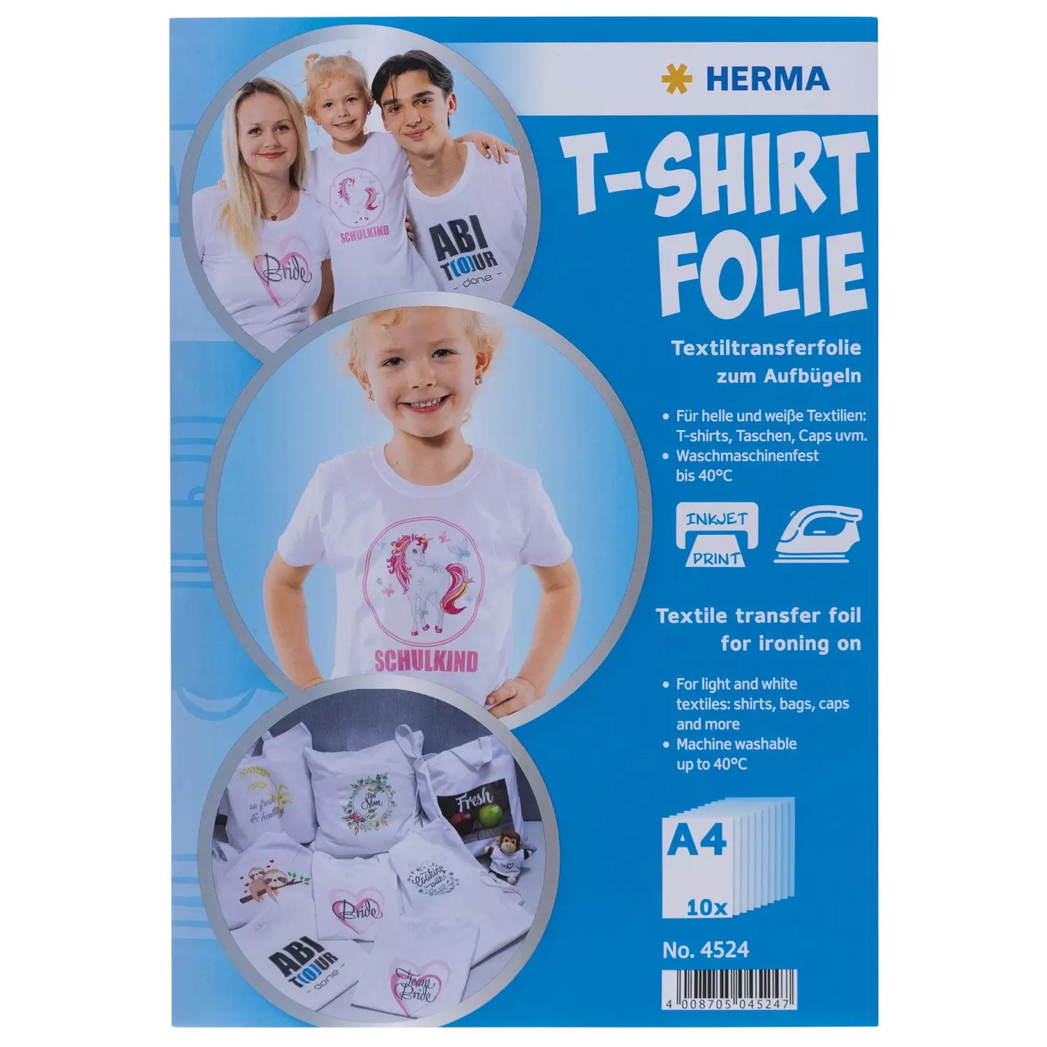 HERMA Transferpapier – für Inkjetdrucker, für helle Textilien, A4 (210 × 297 mm), bis 40 °C, 10 Blatt