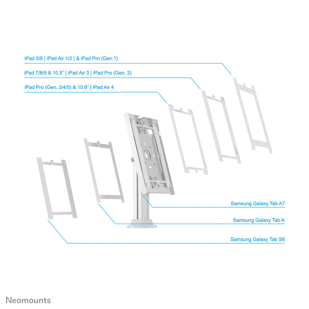 Neomounts Tablet-Tischhalterung – 9,7–11", VESA 75×75, abschliessbar – Weiss