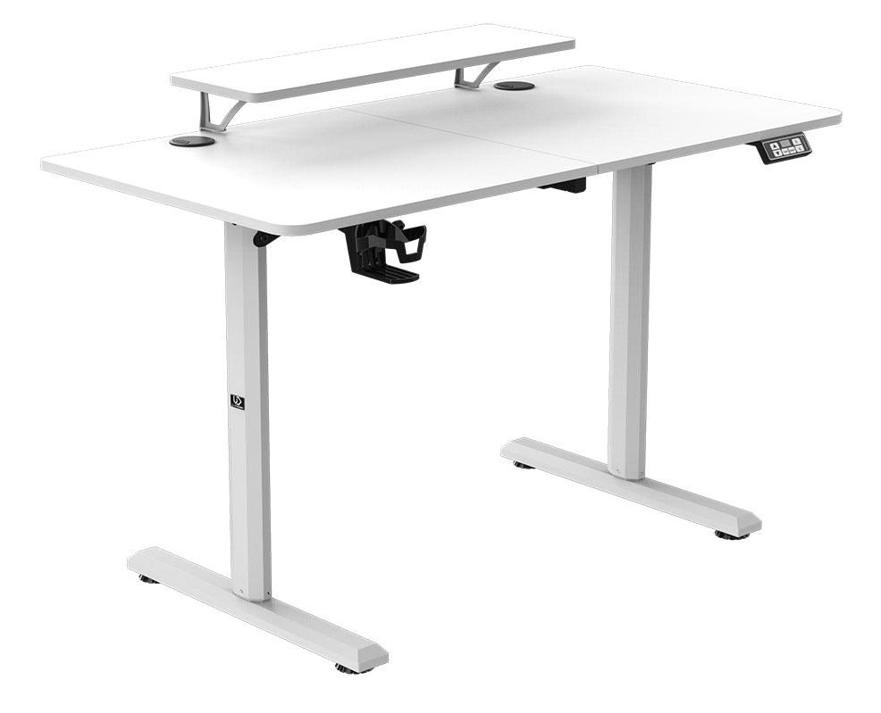 Ultradesk Highlander Gaming-Tisch – 120 × 60,5 cm, elektrisch höhenverstellbar, weiss, Holz