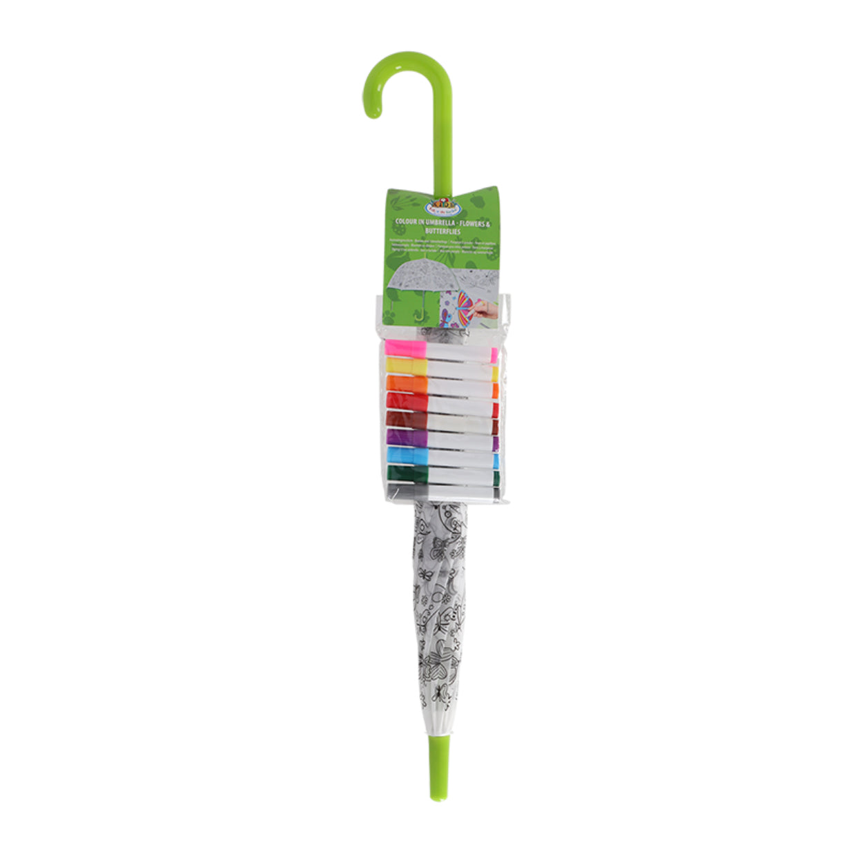 Esschert Design Kinderregenschirm – weiss/grün – Bastelset zum Ausmalen, mit Markern – EVA