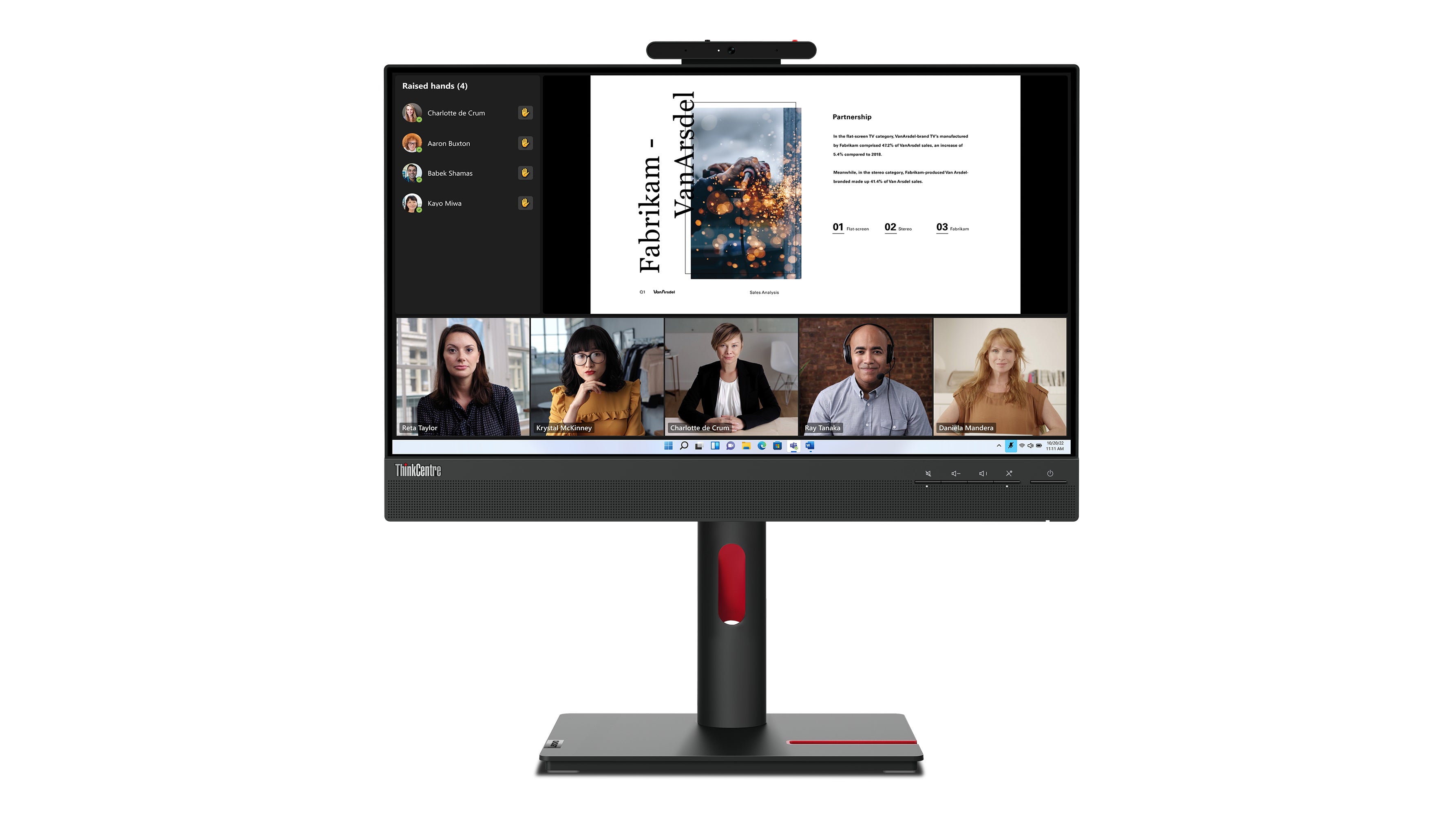 Lenovo Thinkcentre Tiny-In-One 22 – Monitor, 21,5", IPS, 60 Hz, 250 cd/m², Webcam, VESA 100 × 100, Schwarz