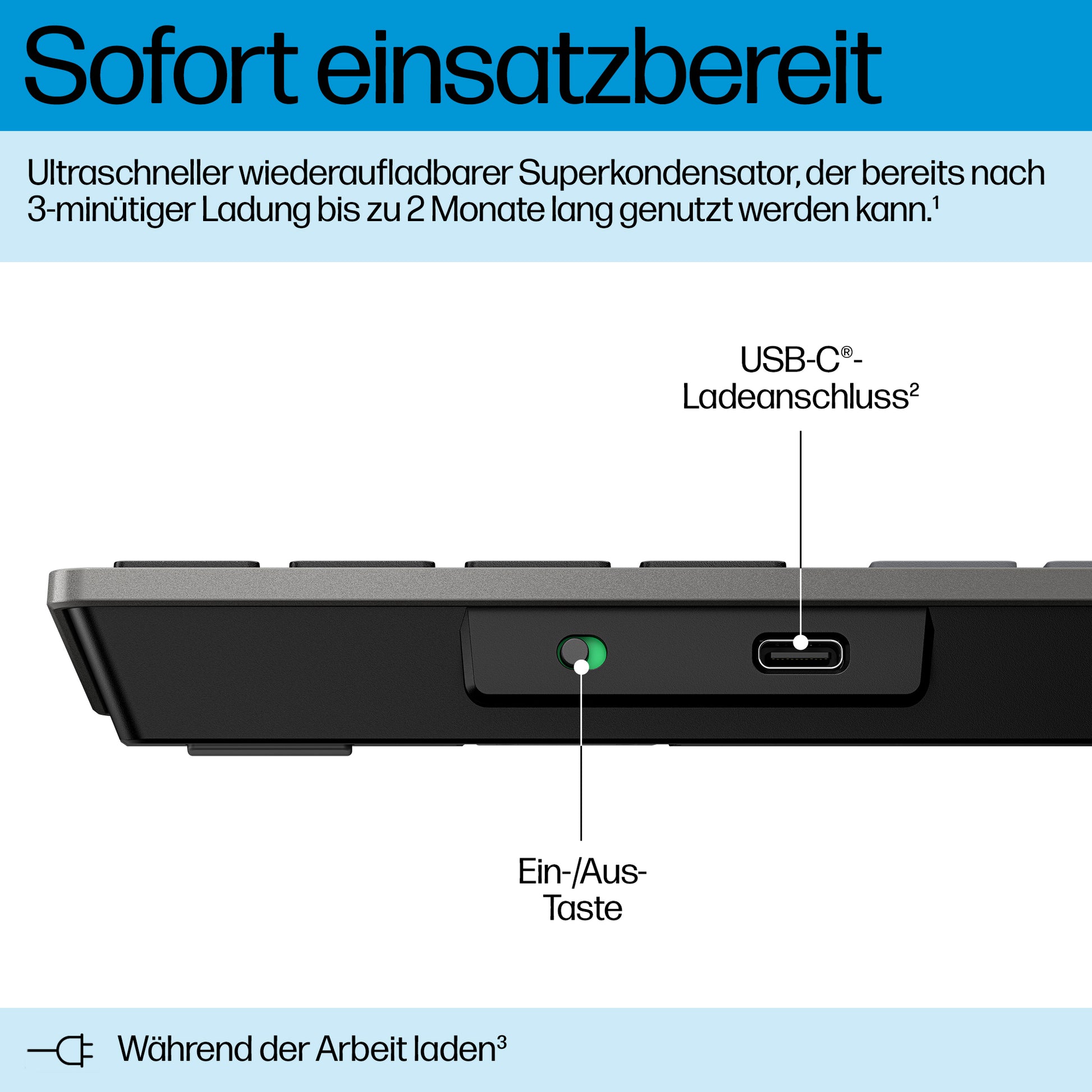 HP 725 Multi-Device Rechargeable – Tastatur – Bluetooth & 2,4 GHz (USB-A Empfänger) – Grau