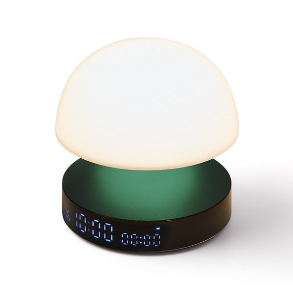 Lexon Lichtwecker Mina Sunrise – digital – 11 × 11 cm, dunkelgrün, Aluminium, USB, 5 Wecktöne