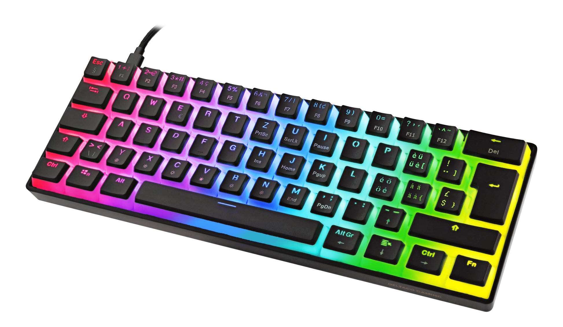 Deltaco Gaming GAM-075V2 – Gaming-Tastatur 60% – Mechanisch – USB-C – RGB – QWERTZ (CH) – Schwarz