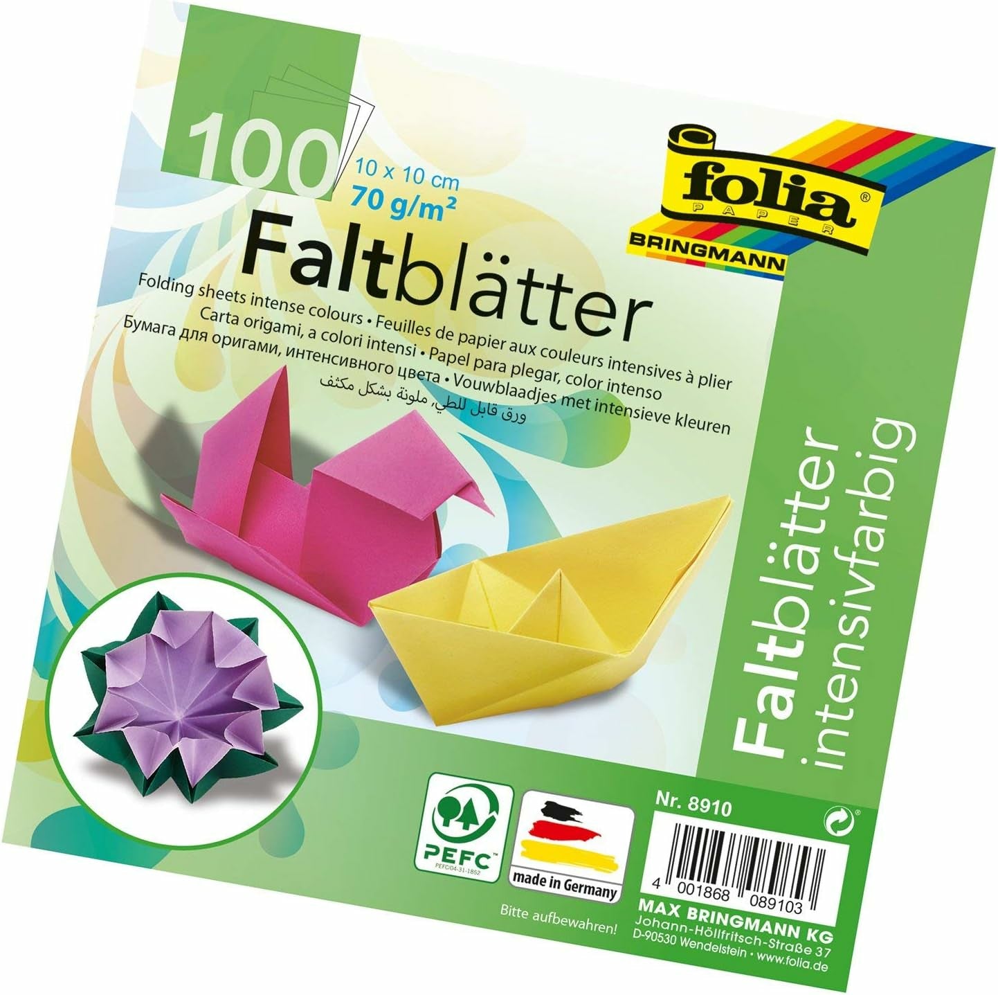 Folia Faltblätter – 100 × 100 mm – 70 g/m² – sortiert – 100 Blatt