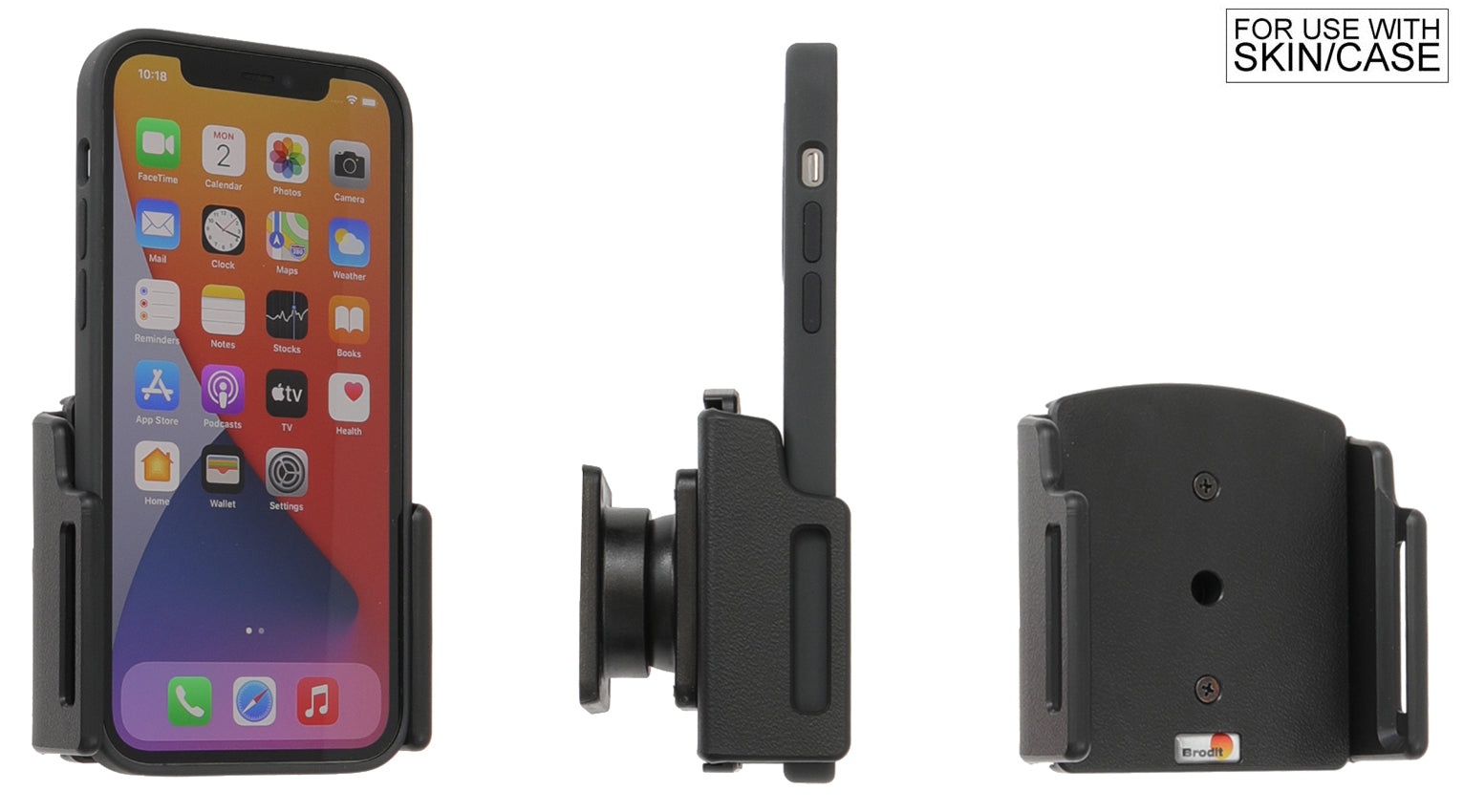 Brodit Auto-Halterung, Schraubbefestigung, 360° drehbar, neigbar – für iPhone 12–15 – Schwarz