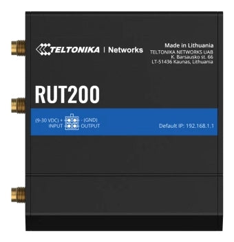 Teltonika RUT200 – 4G LTE Router, Wi-Fi 4, 2,4 GHz, 2× 10/100 Mbit/s, Mini-SIM, PoE, Schwarz
