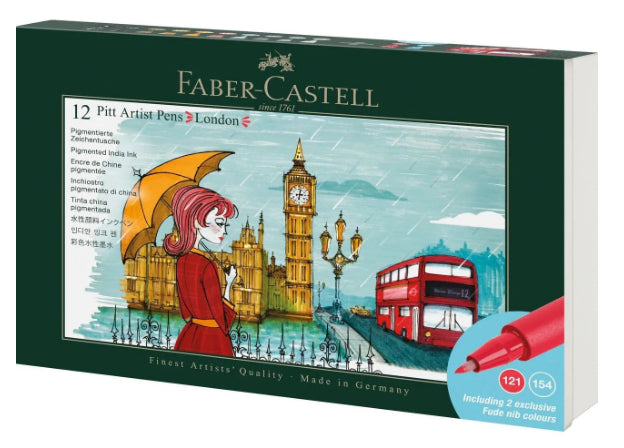 Faber-Castell PITT Artist Pen London Fineliner – 12er-Set 0,4 mm – 12 Farben, sortiert – wasserfest