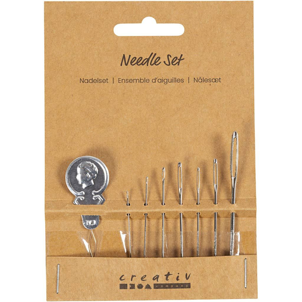 Creativ Company Nähnadel-Set – 38/70 mm, Metall, Silber, 8 Stück, für Handnähen