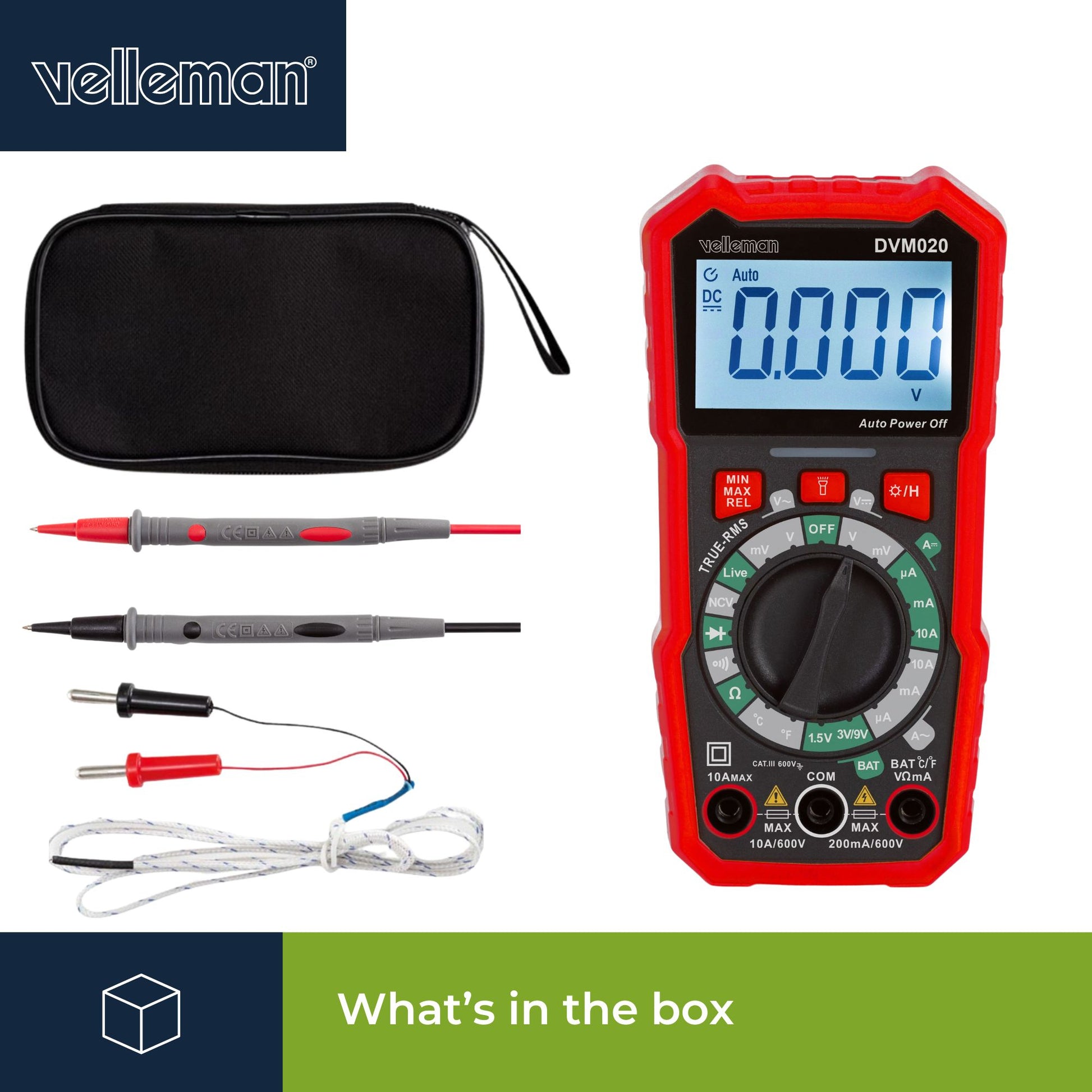 Velleman 469862 – Multimeter – Echt-Effektivwert, 0,1–600 V AC, CAT III 600 V