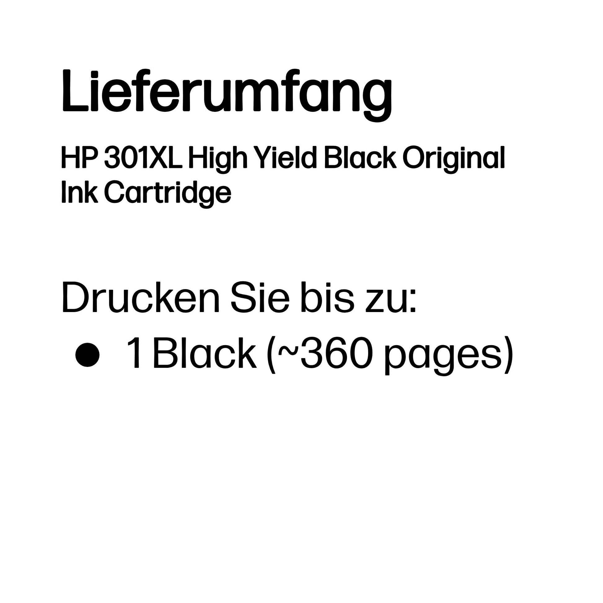 HP 301XL Schwarz Tintenpatrone (Original) – 360 Seiten – für HP DeskJet 2540