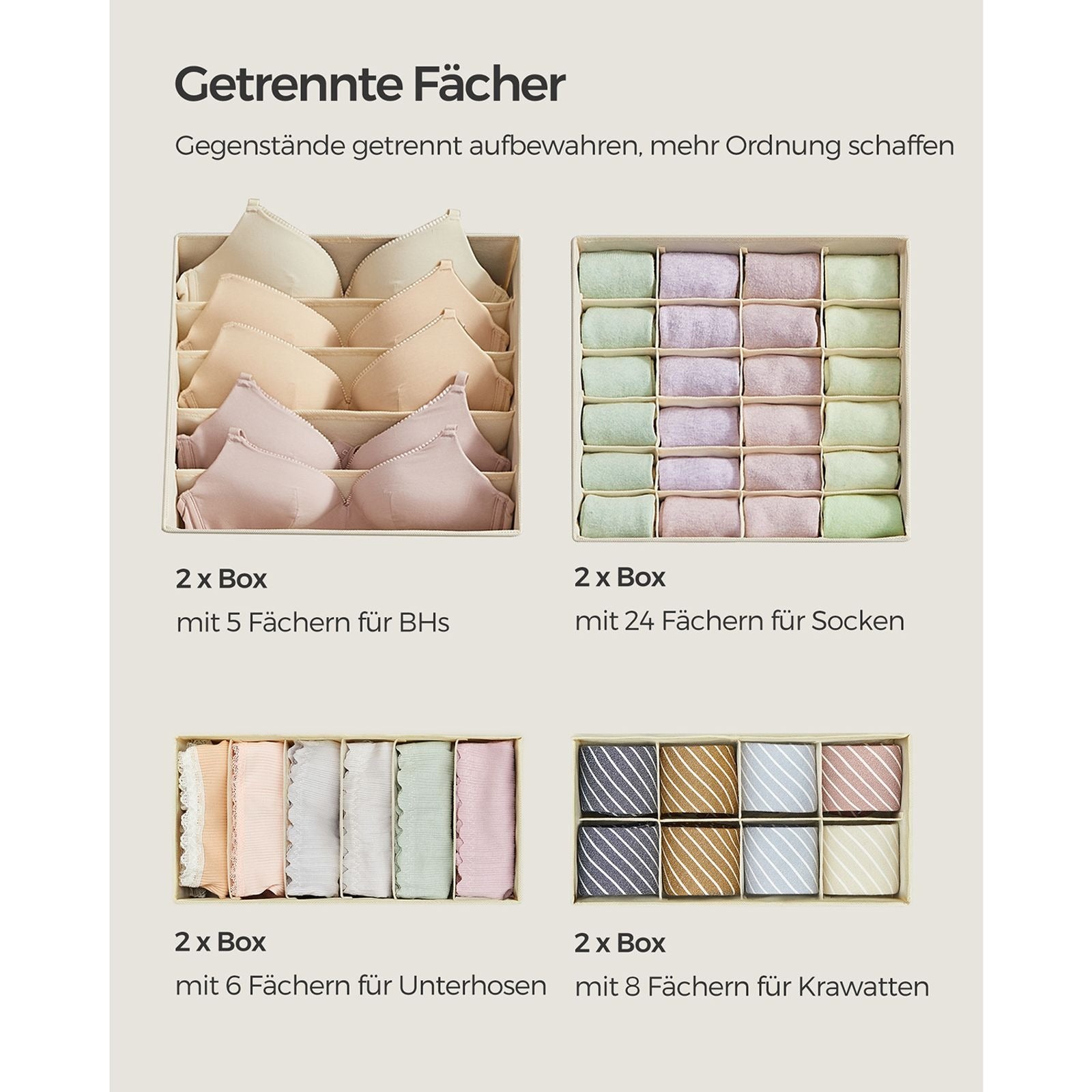 Songmics Aufbewahrungsbox – Textil – Beige – 8-teiliges Set