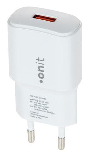 ONIT F00747 USB-Ladegerät 18 W – USB-A×1 – QC 3.0, PD – EU-Stecker (Typ C), Weiss