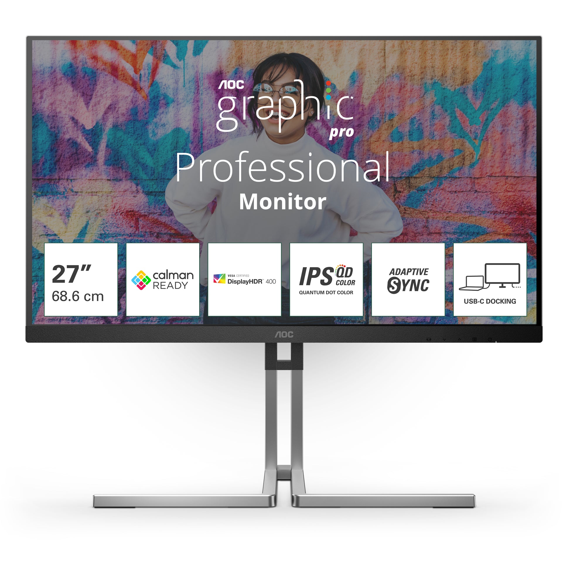 AOC Q27U3CV – Monitor, 27", 2560 × 1440 (WQHD), IPS, 75 Hz, KVM, 2× USB-C, VESA 100 × 100, Schwarz