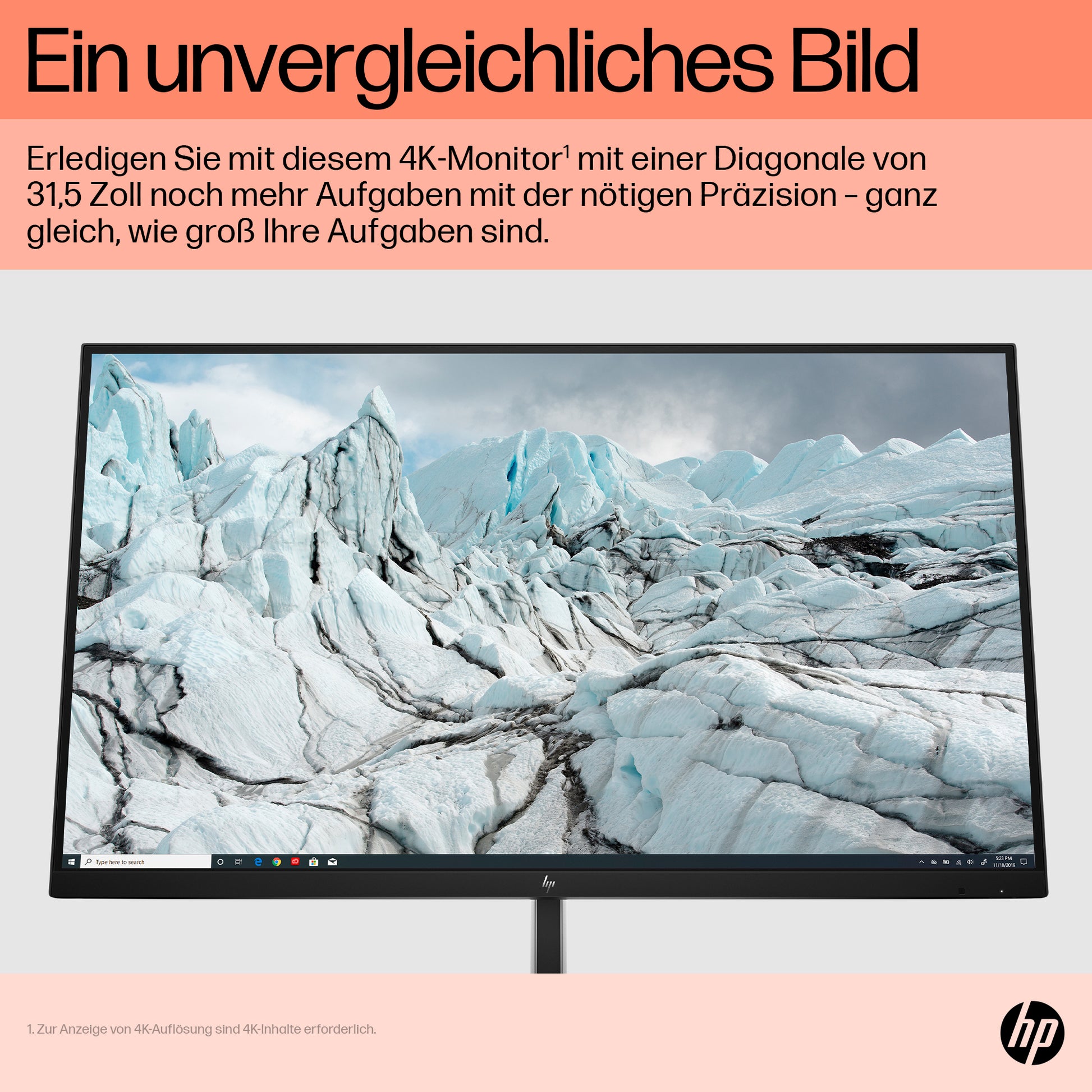 HP E32K G5 – Monitor, 31,5", 3840 × 2160 (UHD 4K), IPS, 60 Hz, 350 cd/m², USB-C, VESA 100 × 100, Schwarz
