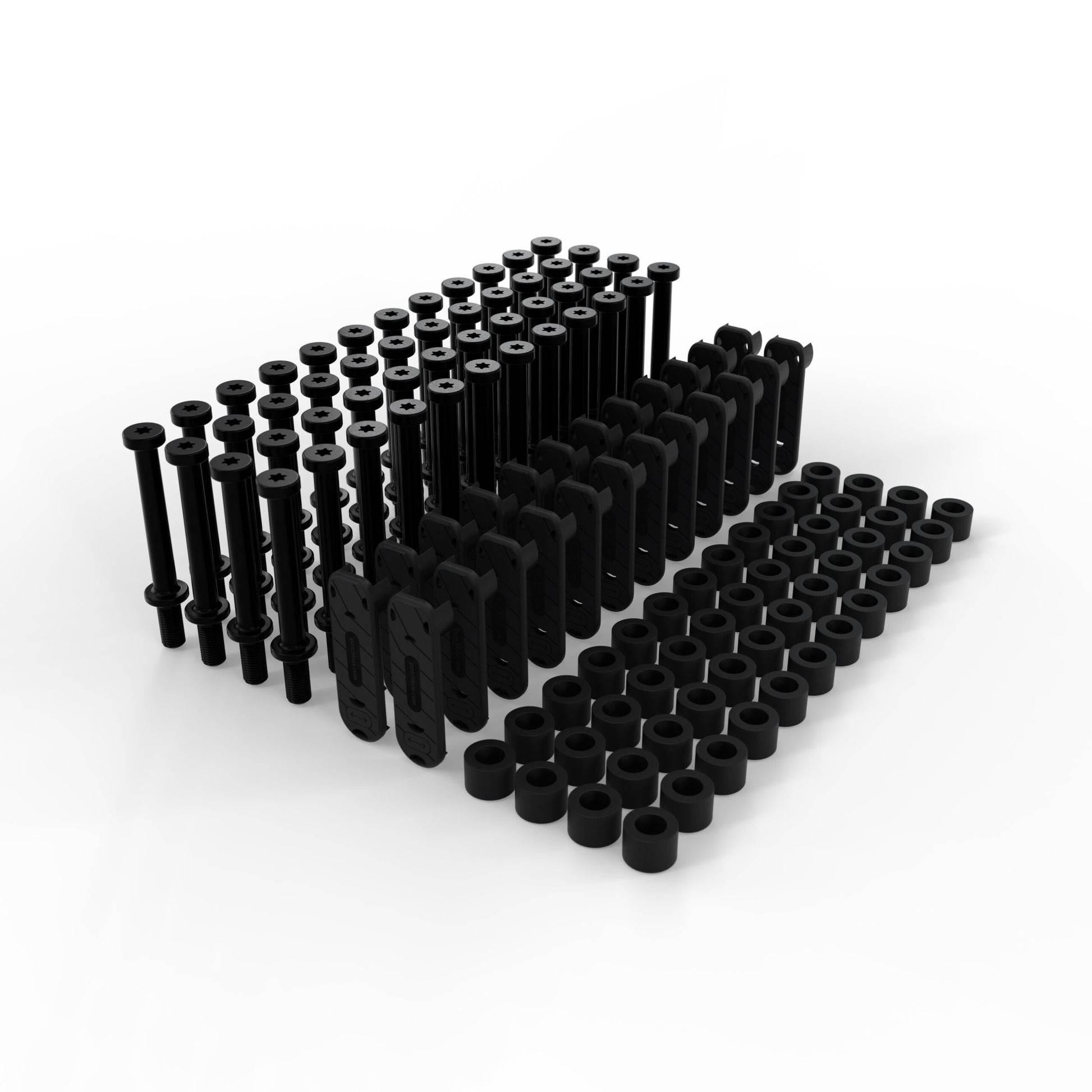 PATCHBOX 19" Rangierpanel, Rack-Montage, 24er-Pack, Polyoxymethylen (POM)/Stahl – für M6 Cage Nuts – Schwarz