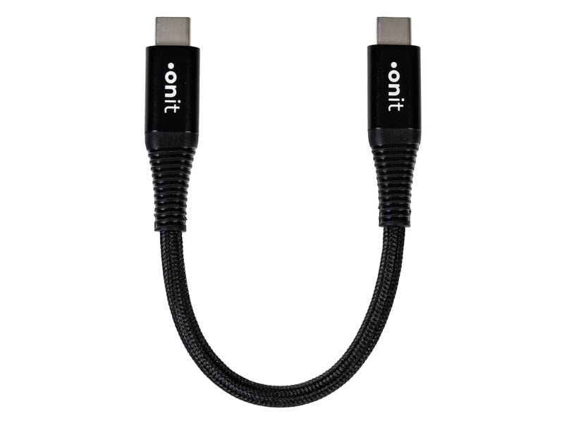 ONIT USB-C auf USB-C Kabel – USB 3.2 Gen 1 (5 Gbit/s) – 0,1 m – PD 60 W – Textilmantel, verstärkt – Schwarz