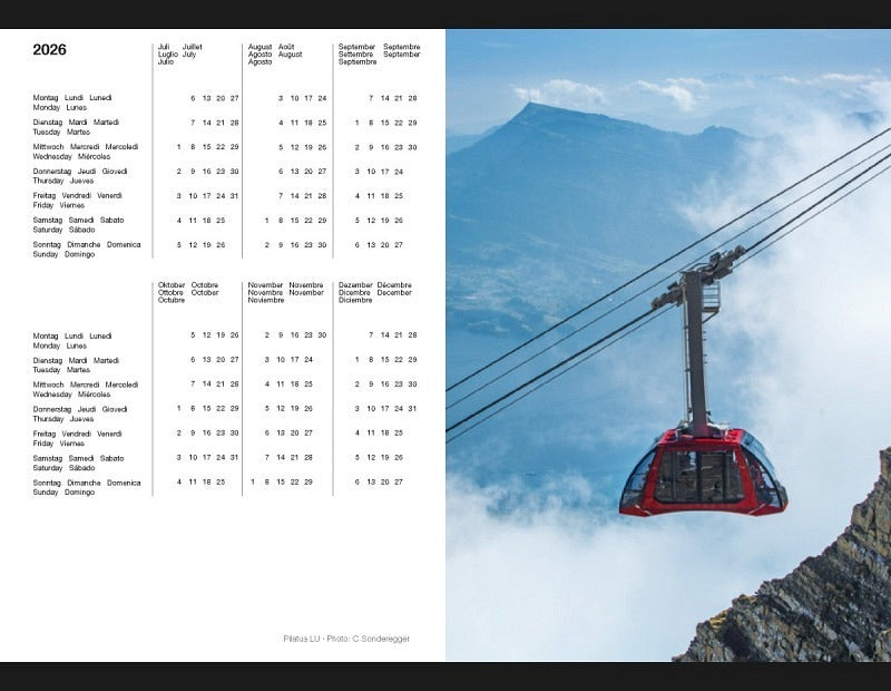 Calendaria Schweizer Foto-Almanach Agenda – 1 Woche pro Seite, Spiralbindung, A5, 2026, mehrsprachig, mehrfarbig